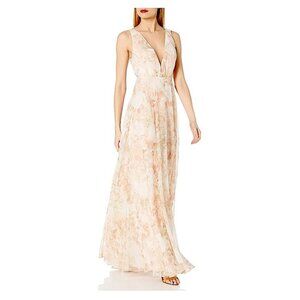 Jenny Yoo Women's Ryan V Neck Long Chiffon Floral Gown, Size 2